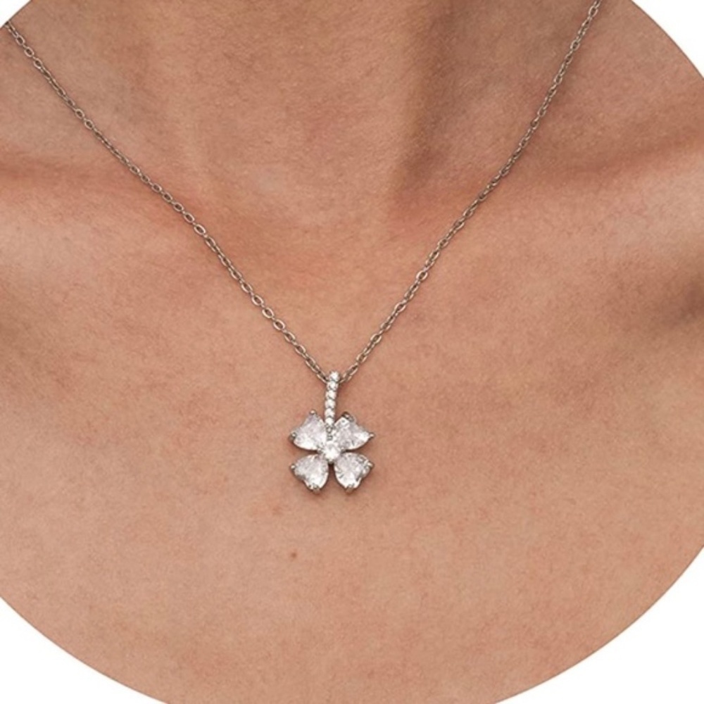 SILVER 18k Plated CZ Clover Chain Necklace